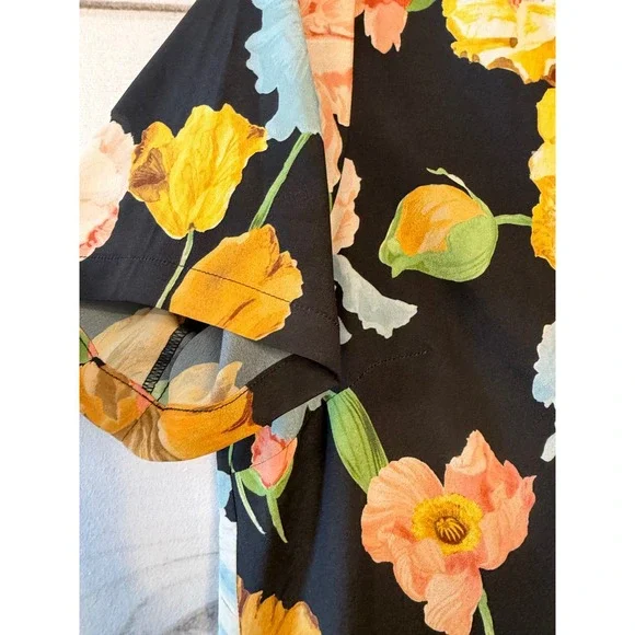 Tuckernuck Floral Maxi Dress Black Yellow Pink Short Sleeve Button Front M - Picture 3 of 7